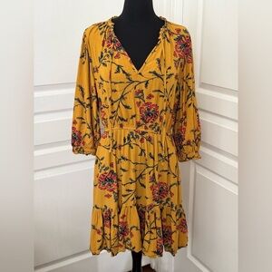 Knox Rose | Yellow Summer Floral Long Sleeves Dress - Size M